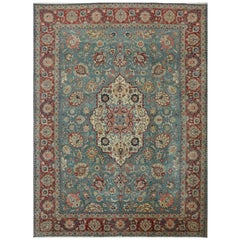 Room Size Antique Hand Knotted Wool Teal Red Persian Tabriz Rug