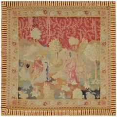 Antique Large Square French Tapestry