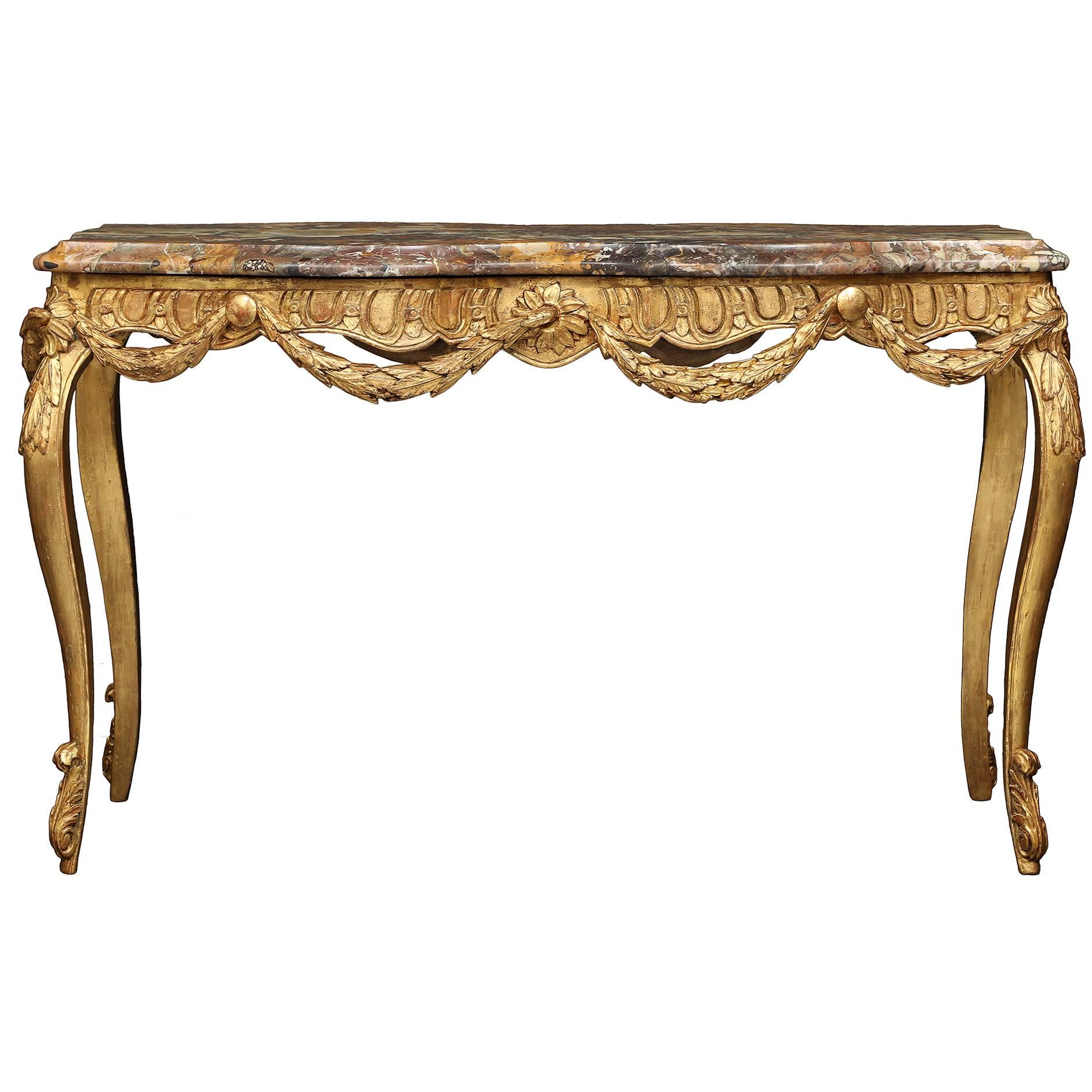 Italian 18th Century Louis XV Period Giltwood and Marble Center Table