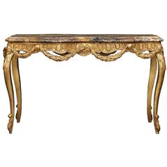 Italian 18th Century Louis XV Period Giltwood and Marble Center Table
