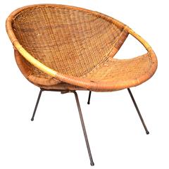 Vintage Rattan and Iron Scoop Chair