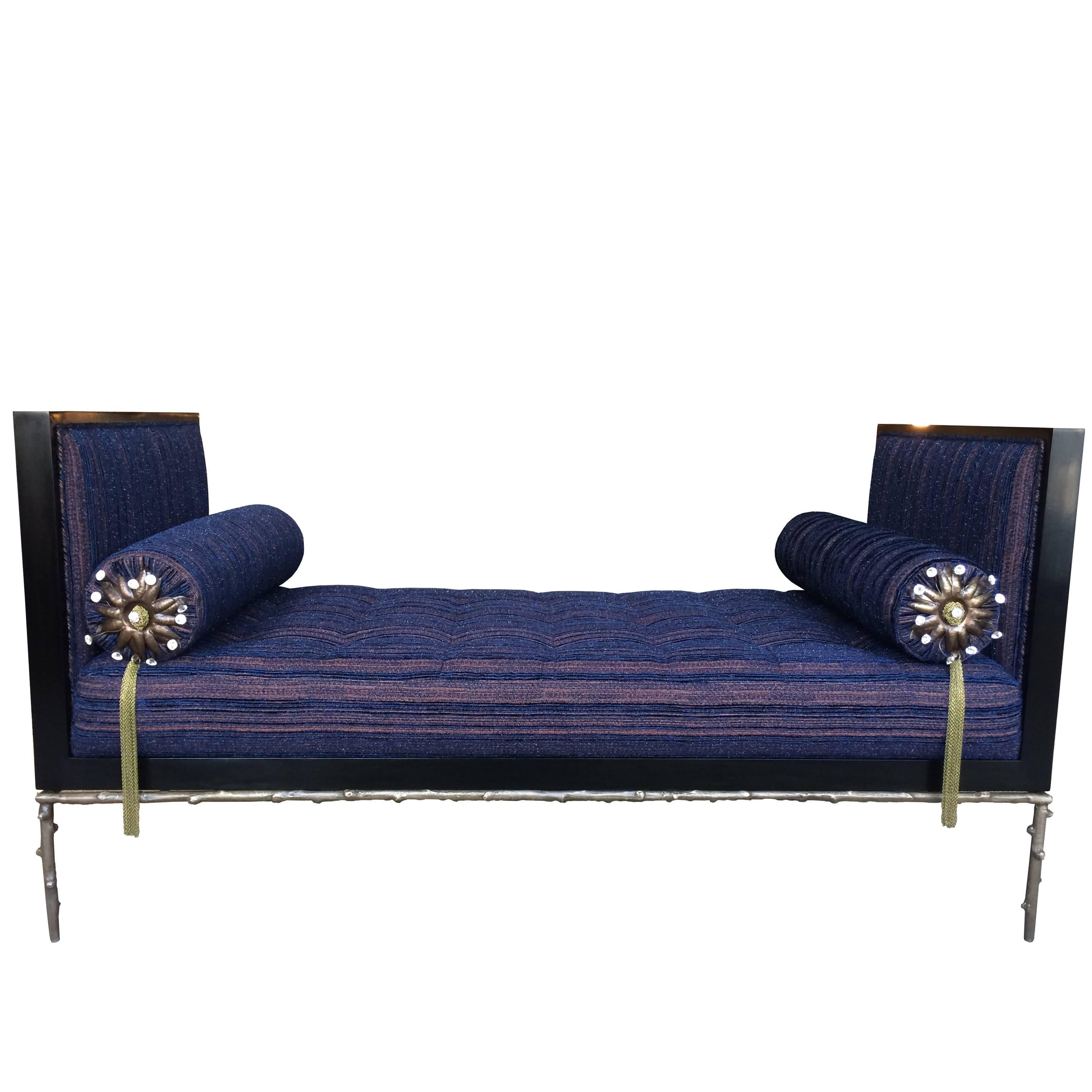 Custom Designed Daybed with Flora Inspired Base in Solid Bronze For Sale