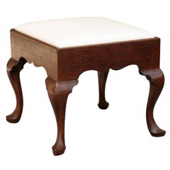 Antique English Ottoman or Stool with Muslin Upholstered Seat from the Mid 19th Century
