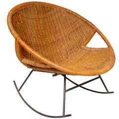 Vintage Rattan and Iron Rocking Chair