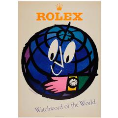 Original 1950s Watch Advertising Poster by Leupin "Rolex Watchword of the World"