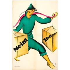 Original Vintage, 1928 Drink Advertising Poster by Otto Exinger for Meinl Tee