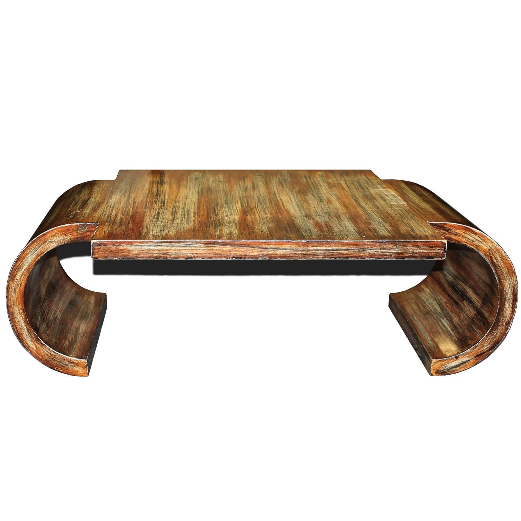 James Mont 20th Century Scroll Coffee Table with Polychrome Finish For Sale