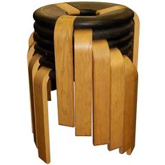 Mid-20th Century Set of Six Stacking Wooden Stools