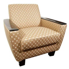 Art Deco Club Chair with Lacquer Armrests and Taupe Upholstery