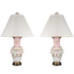 Vintage Pair of Old Paris Style Porcelain Table Lamps