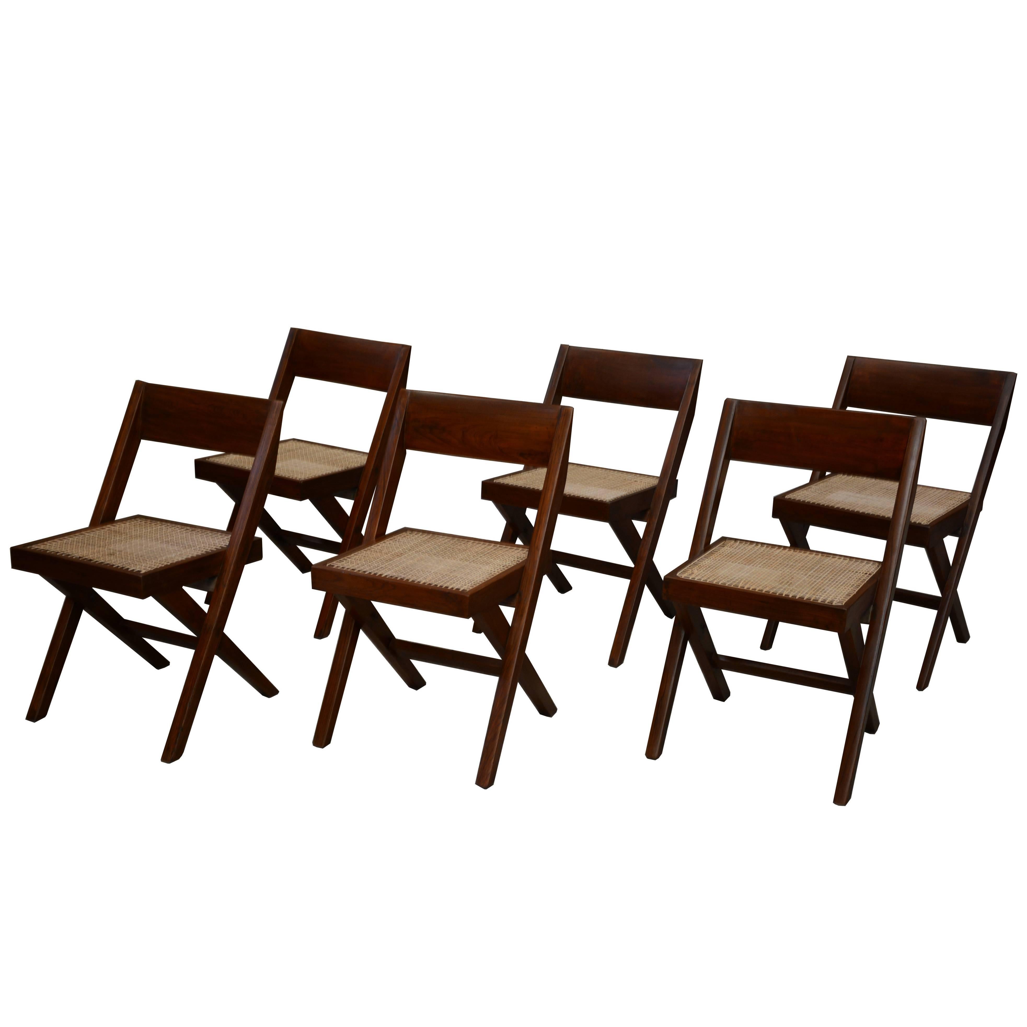 Pierre Jeanneret Unique Set of Six Library Chairs