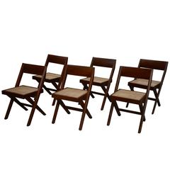 Pierre Jeanneret Unique Set of Six Library Chairs