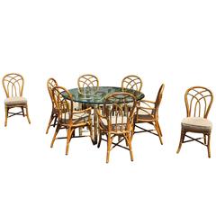 Gorgeous McGuire Dining Set Bamboo Rattan Brass Signed Table and Eight Chairs 3