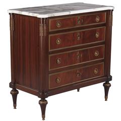 French Louis XVI Style Marble-Top Mahogany Chest of Drawers, 1920s