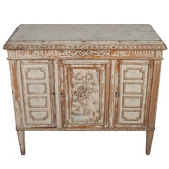 Antique Small Carved Grey Painted Sideboard with Three Doors