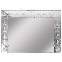 1940s Venetian Mirror with Reverse Etched and Chain Beveled Detailing