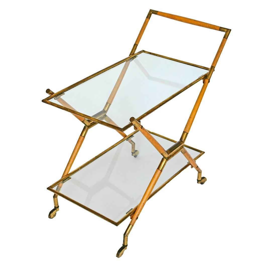 Cesare Lacca, a brass and glass two tier bar cart, Italy c. 1950s For Sale