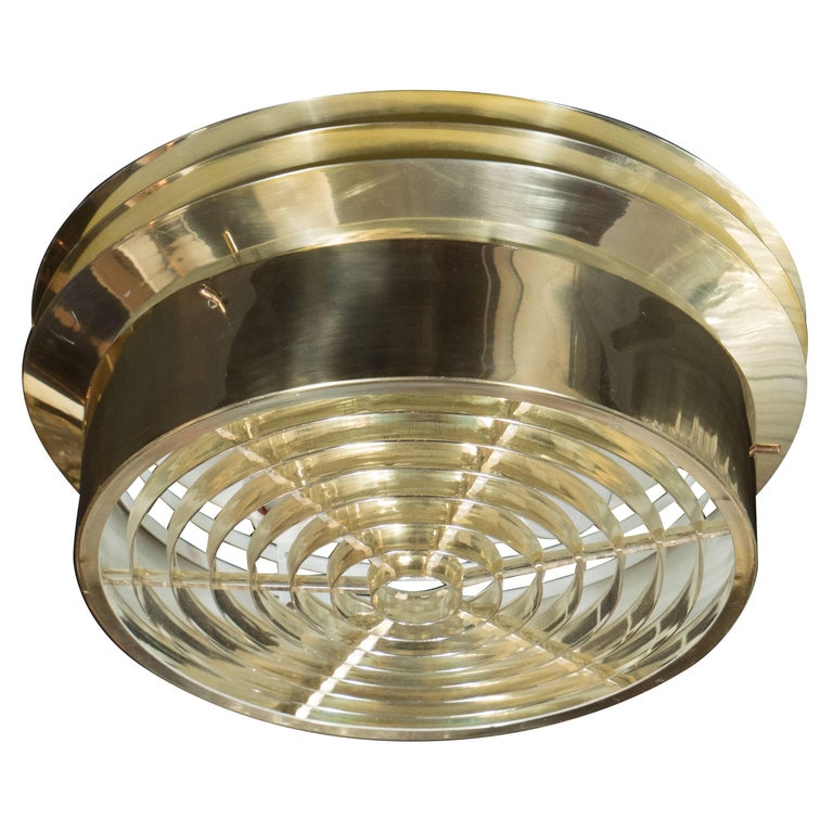 Mid Century Polished Brass Flush Mount Chandelier By Hans