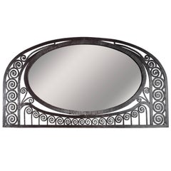 Art Deco Wrought Iron Mirror with Scroll Detailing in the Manner of Edgar Brandt