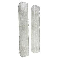 Pair of Large Murano Ice Glass Wall Lights Sconces by Kaiser, 1960s 4
