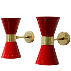 Beautiful Adjustable Pair of Italian Diabolo Sconces, Brass, Stilnovo Style