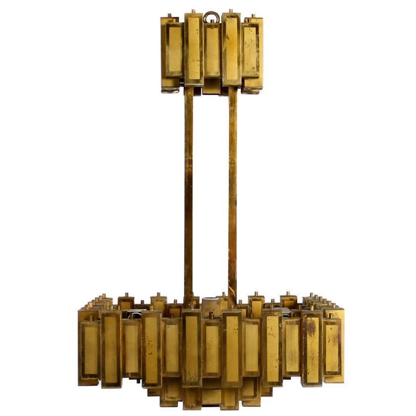 Amazing Italian Geometric Mid-Century 1950s Brutalist Brass Vintage Chandelier