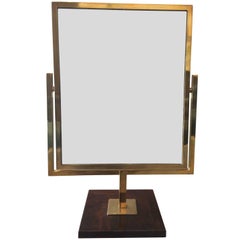 Miroir de coiffeuse double face en laiton et bois de ronce de Charles Hollis Jones