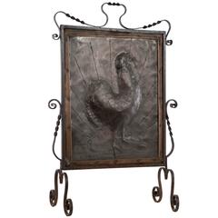 Copper Plate with Repousse Cockerel Image Fireplace Screen 1