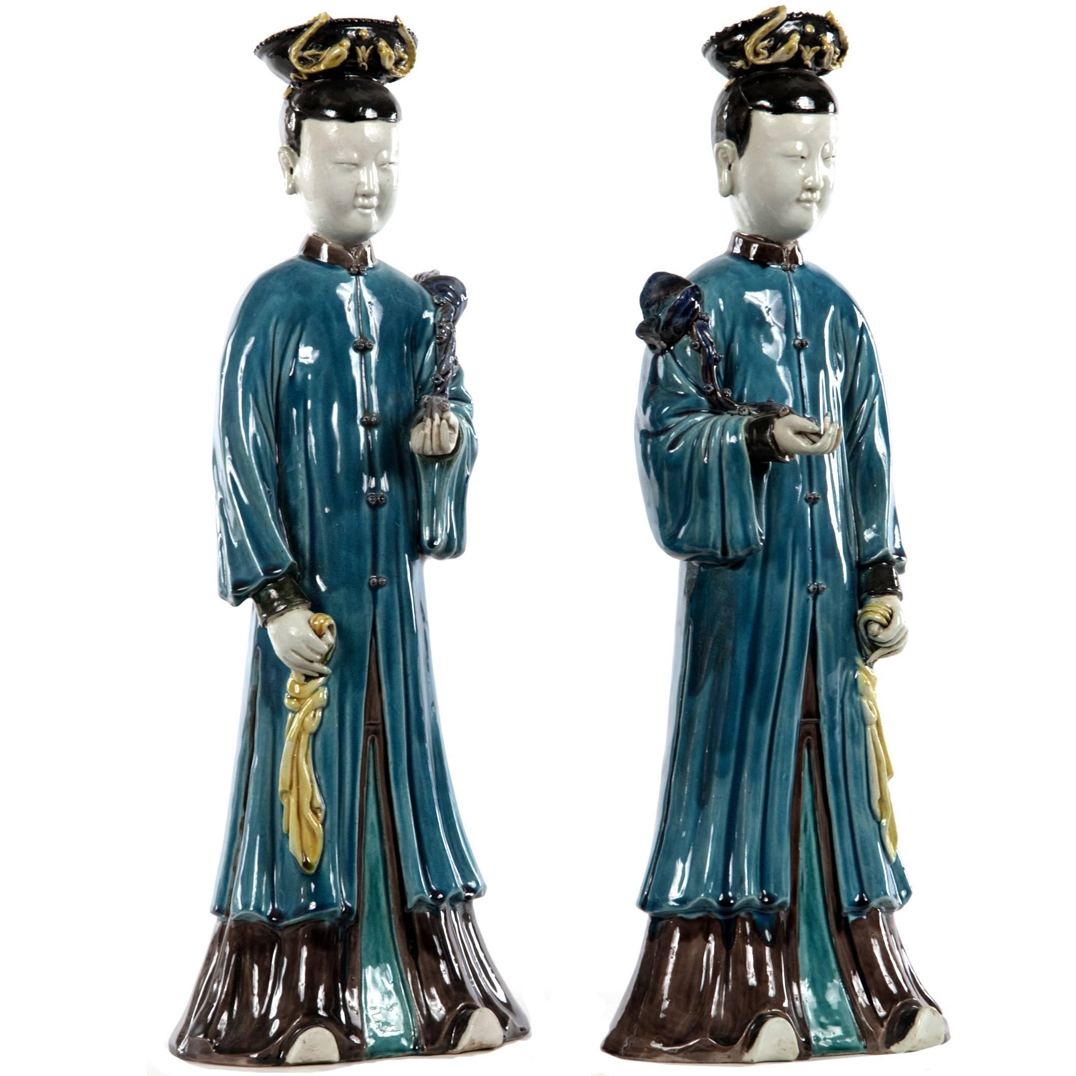 Pair of Porcelain Figurines of the Chinese Immortal God Lu