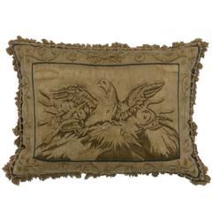 Late 19th Century Antique European Tapestry Pillow with Aubusson Pheasant
