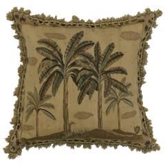 Late 19th Century Antique European Tapestry Pillow with Exotic Palm Trees