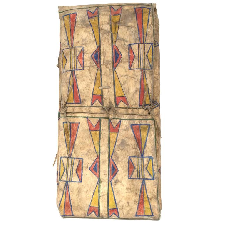 Antique Native American Parfleche, Abstract Painting, Plateau, 19th