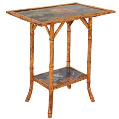 English Bamboo Occasional Table with Floral Decoration 9