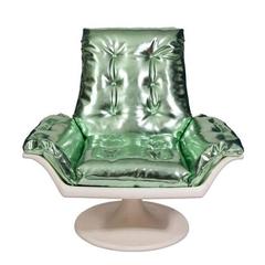 1960s Space Age Side Chair in Metallic Green Leather 1960s Space Age Side Chair in Metallic Green Leather