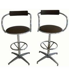 Louis Vuitton Upholstered Chrome Stools, Pair