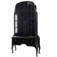 Superb Large Art Deco Black Lacquered Vitrine Cabinet