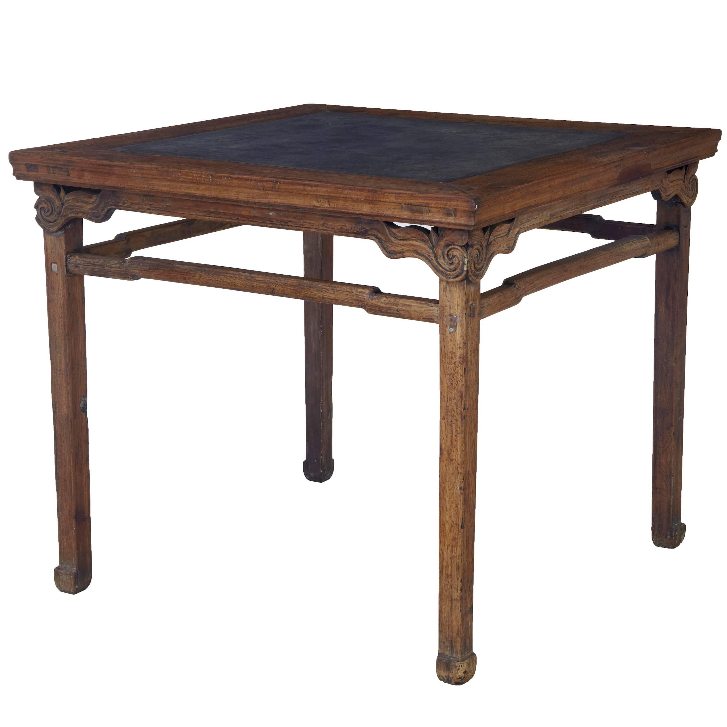 Large 19th Century Chinese Hard Wood Marble Inset Table