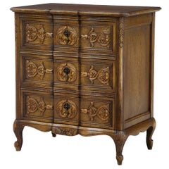 20th Century Small Carved Oak Commode Chest of Drawers