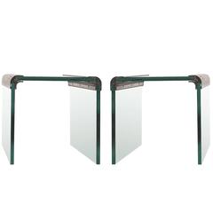 Vintage Pace Collection Waterfall Side Tables, Chrome and Glass Pair