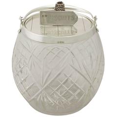 Sterling Silver and Cut Glass Biscuit Barrel, Antique Victorian