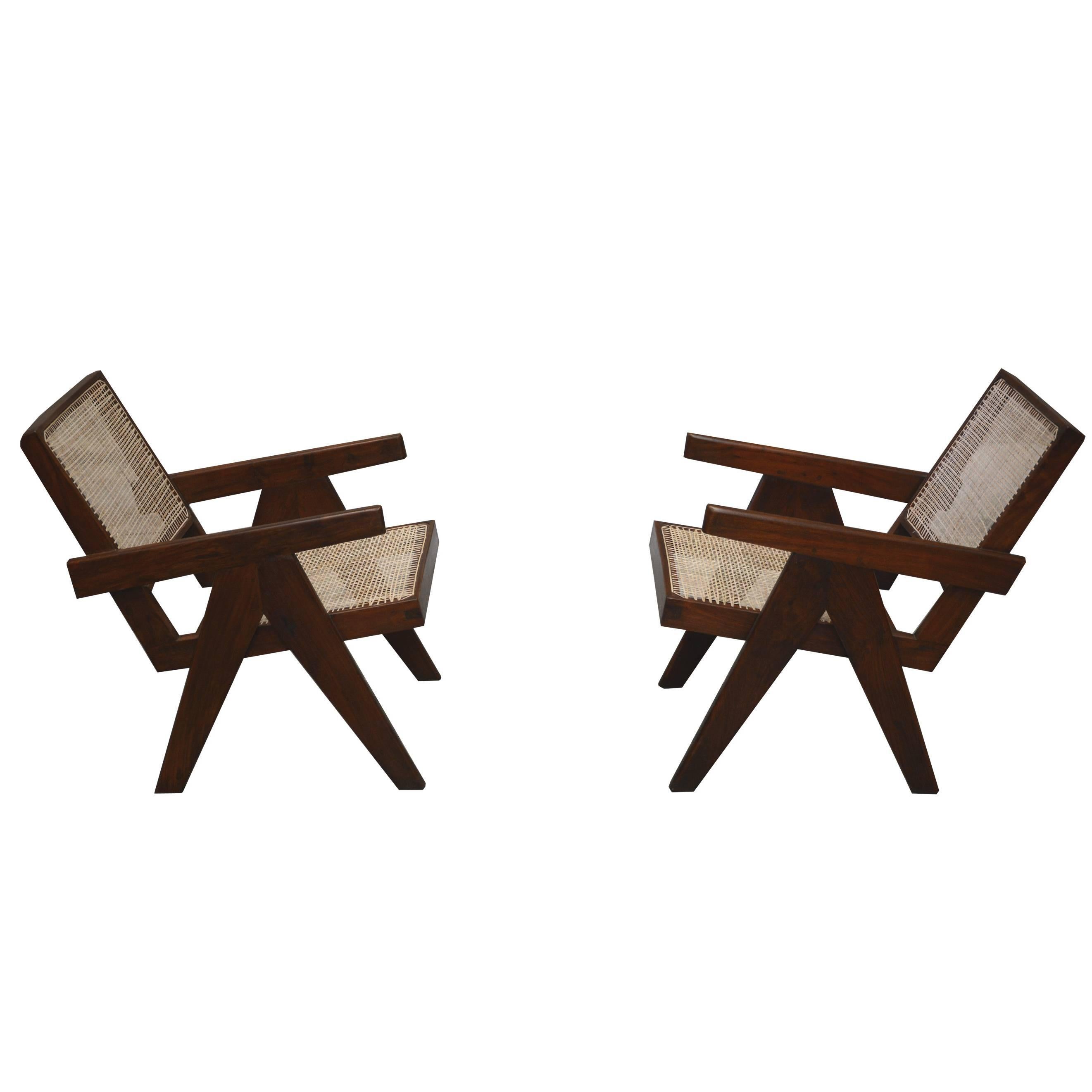 Pierre Jeanneret Unique Set of Two Easy Armchairs