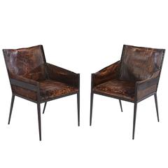 Pair of Leather and Iron Chairs