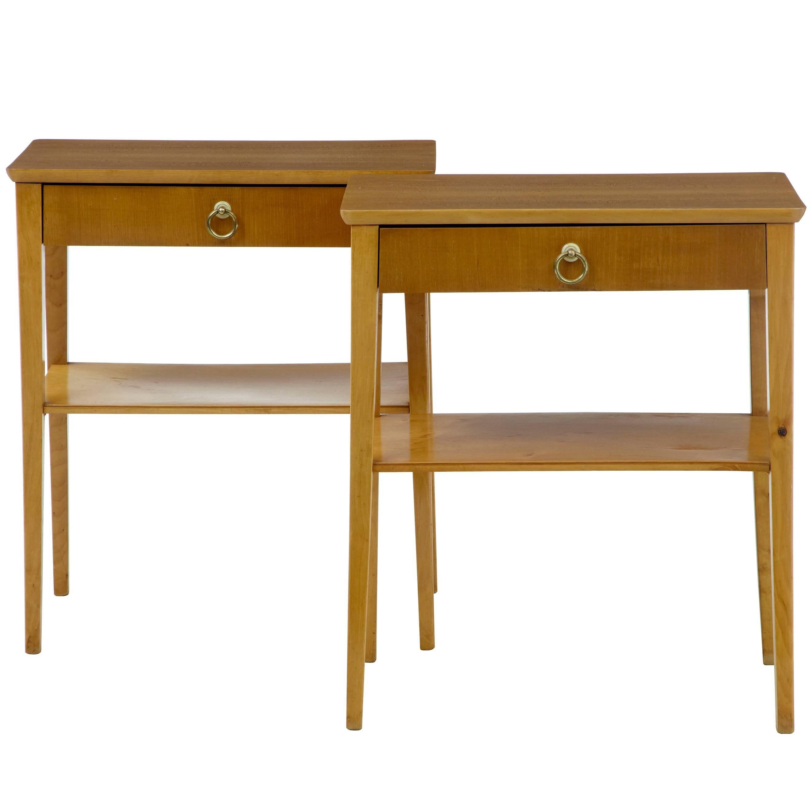 Pair of 1960s Birch Bedside Side Tables
