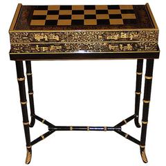 19th Century English Import Chinoiserie Black Lacquer Games or Cocktail Table