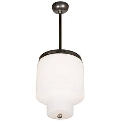 Nickel and Opaque White Glass Hanging Fixture, German, 1930s 6
