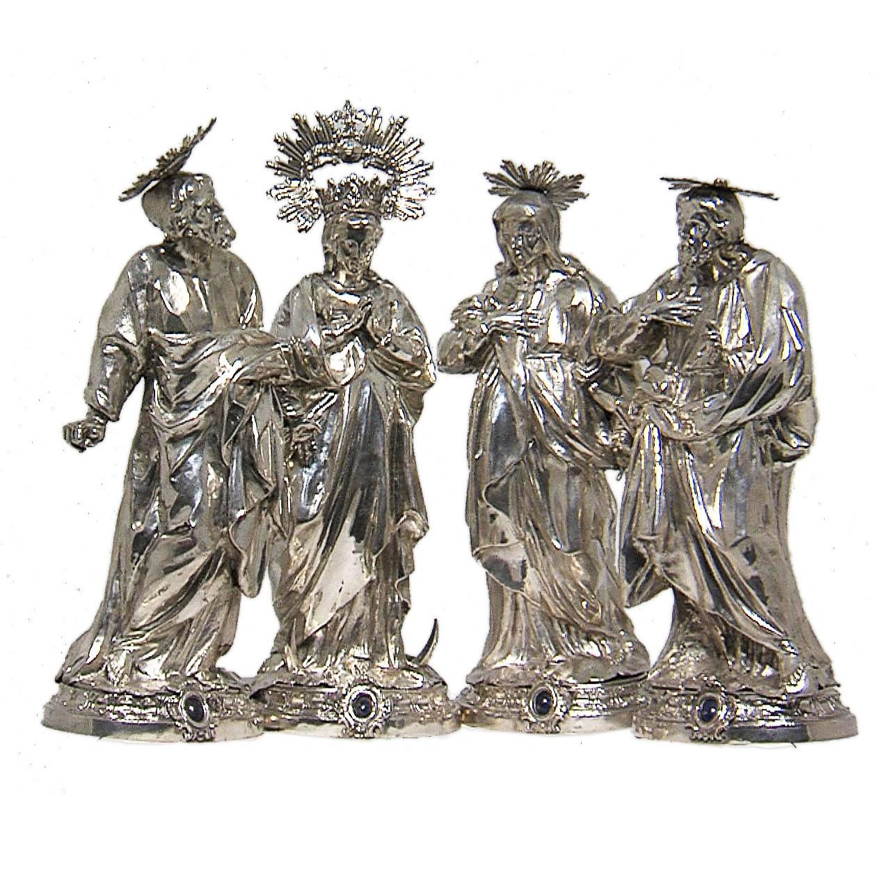 Set of Religious Figures in Repoussé Silver by Bartolomeo Borroni, Rome, 1750 For Sale