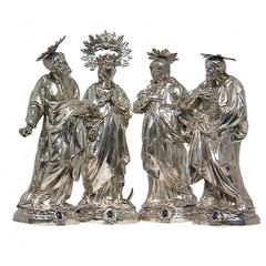 Set of Religious Figures in Repoussé Silver by Bartolomeo Borroni, Rome, 1750