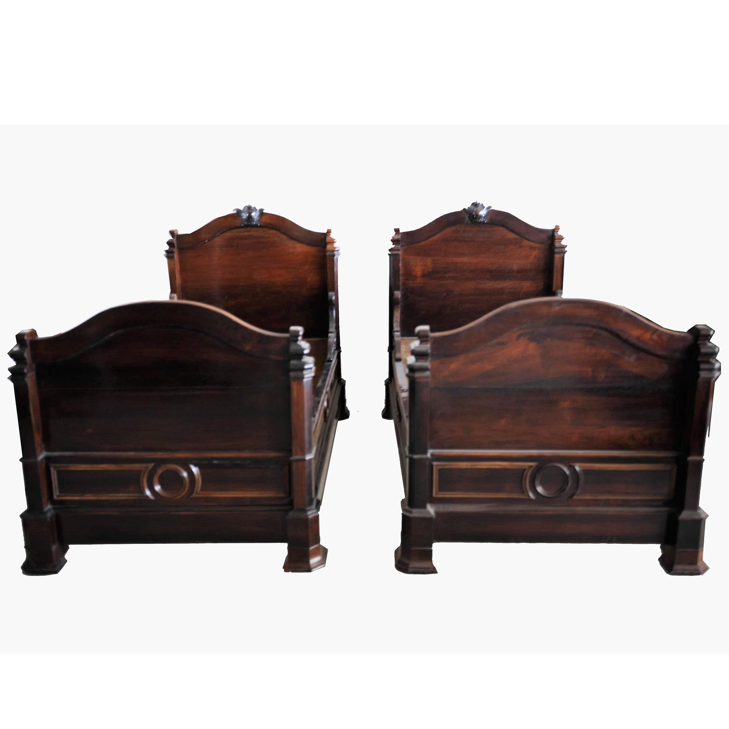 Pair of Victorian Twin Beds in "PALO SANTO" Wood For Sale at 1stdibs