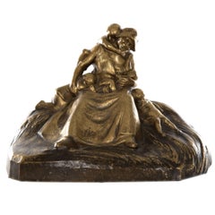 Bronze figuratif français représentant une mère et ses enfants par Lucien Alliot