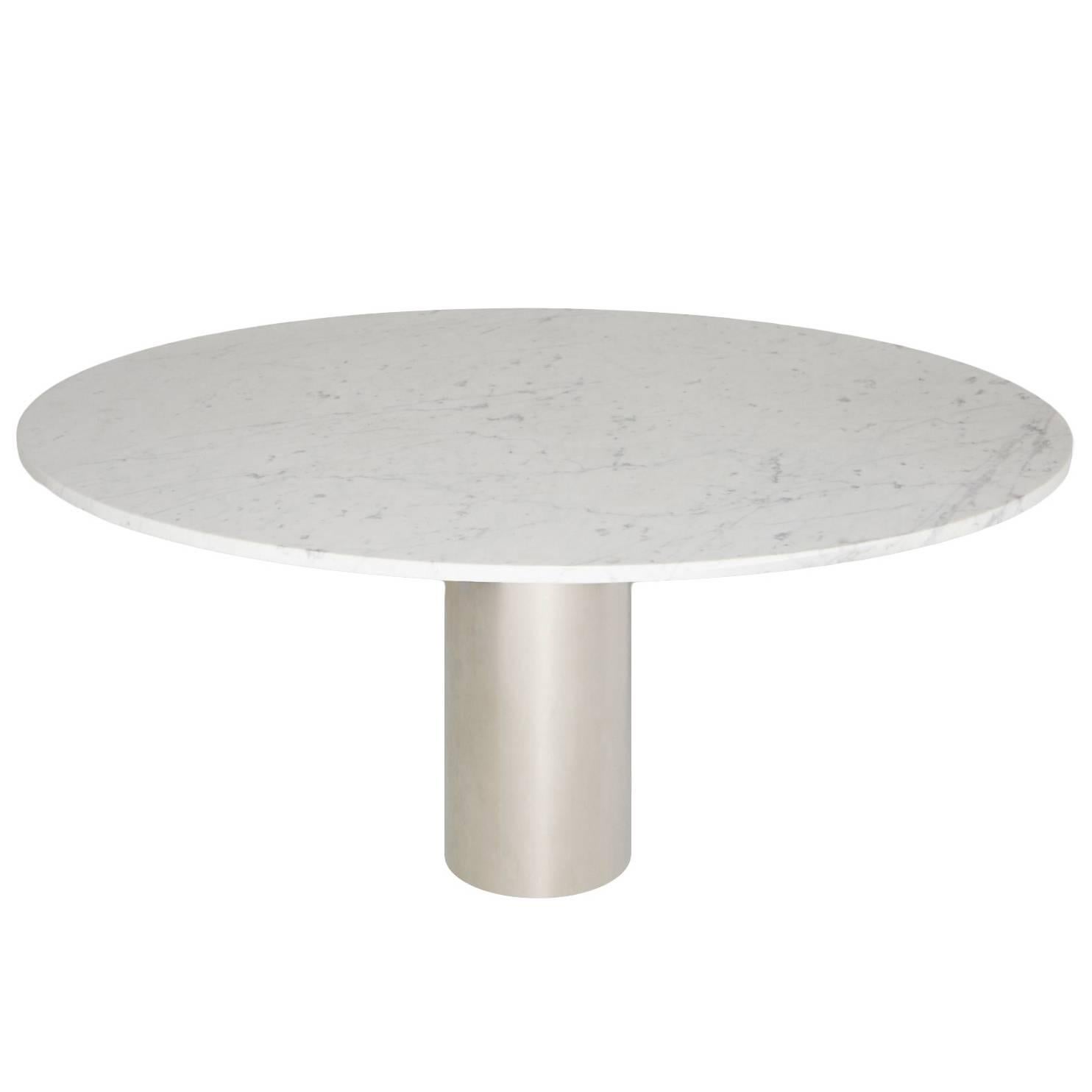 Monumental White Marble Pedestal Dining Table by Brueton